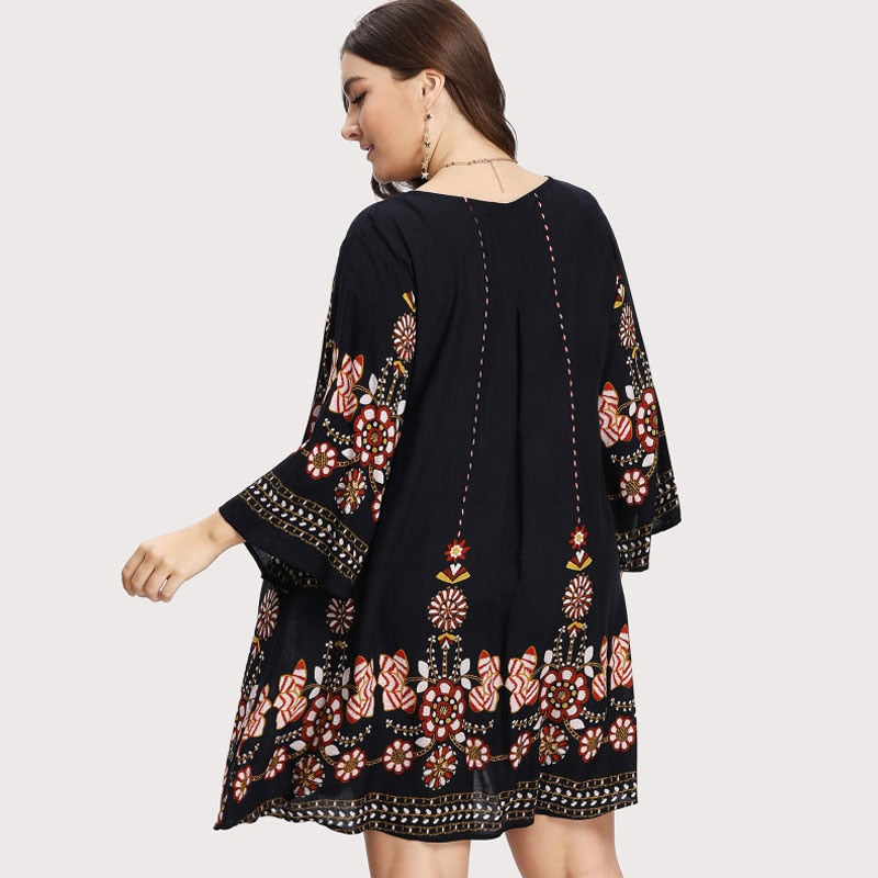 Floral Embroidery Tunic Dress – Beqino